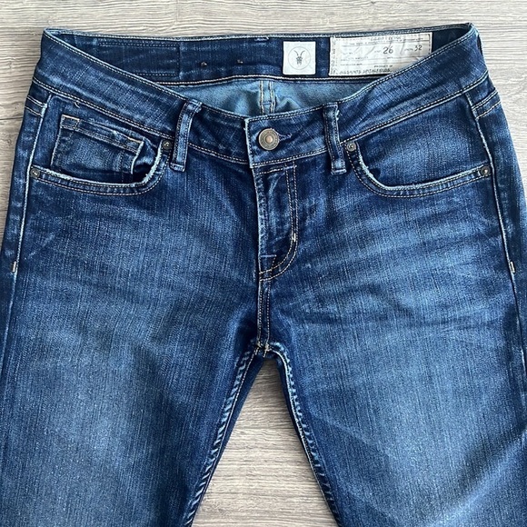 ALLSAINTS Spitalfields Low Rise Skinny Jeans Dark Blue Wash Distressed Womens 26 - Picture 5 of 11